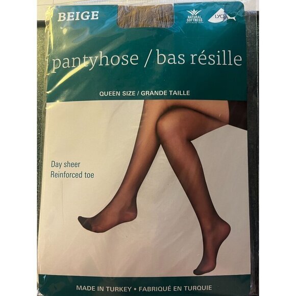 Day Sheer Reinforced Toe Pantyhose - Beige Queen Size 160-190 lbs - Lot of 4 - Picture 1 of 3